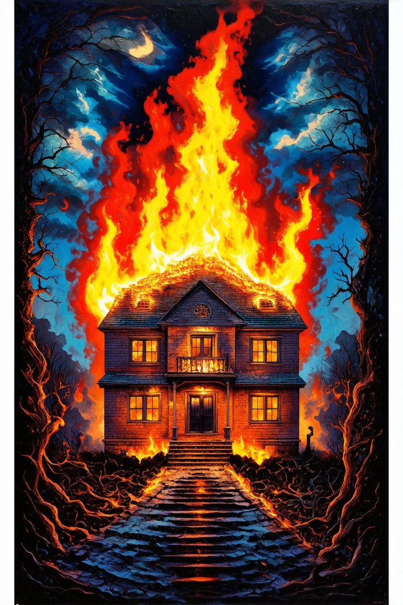 The Fire at the Mad House at the end of time; surrealistic modern art