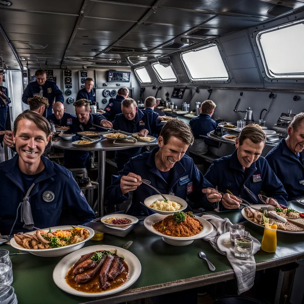 Meal time on the mess decks.