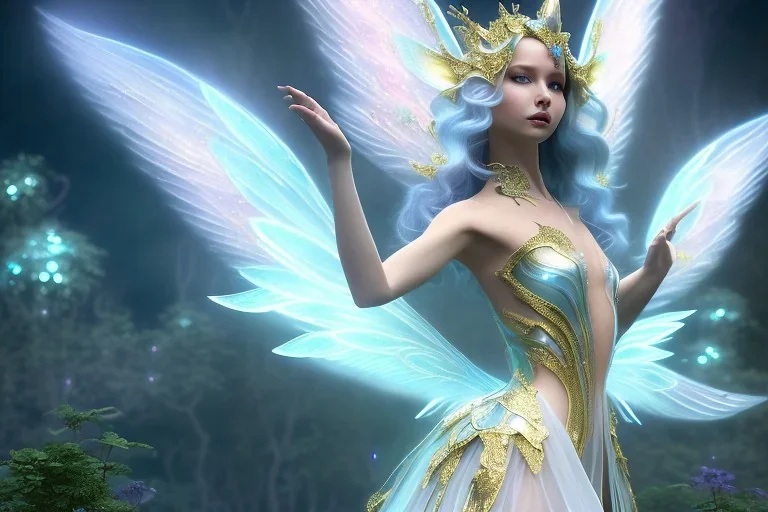  beautiful cosmic fairy, long hair, nice smiling, transparent wings, magic glamour make up, delicate colors, beautiful glamour galactique dress, ultra sharp focus, 8k, unreal engine 5, extremely sharp detail, light effect, soft light atmosphere of a spaceship, smooth, full of details, face in front, complete vision of face and hair and body