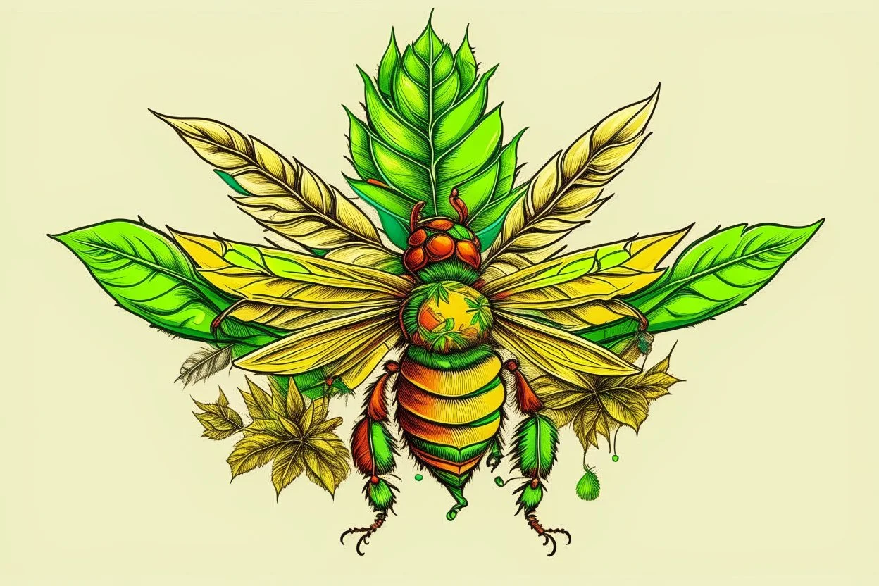 bee with canabis leafs wings rasta colours