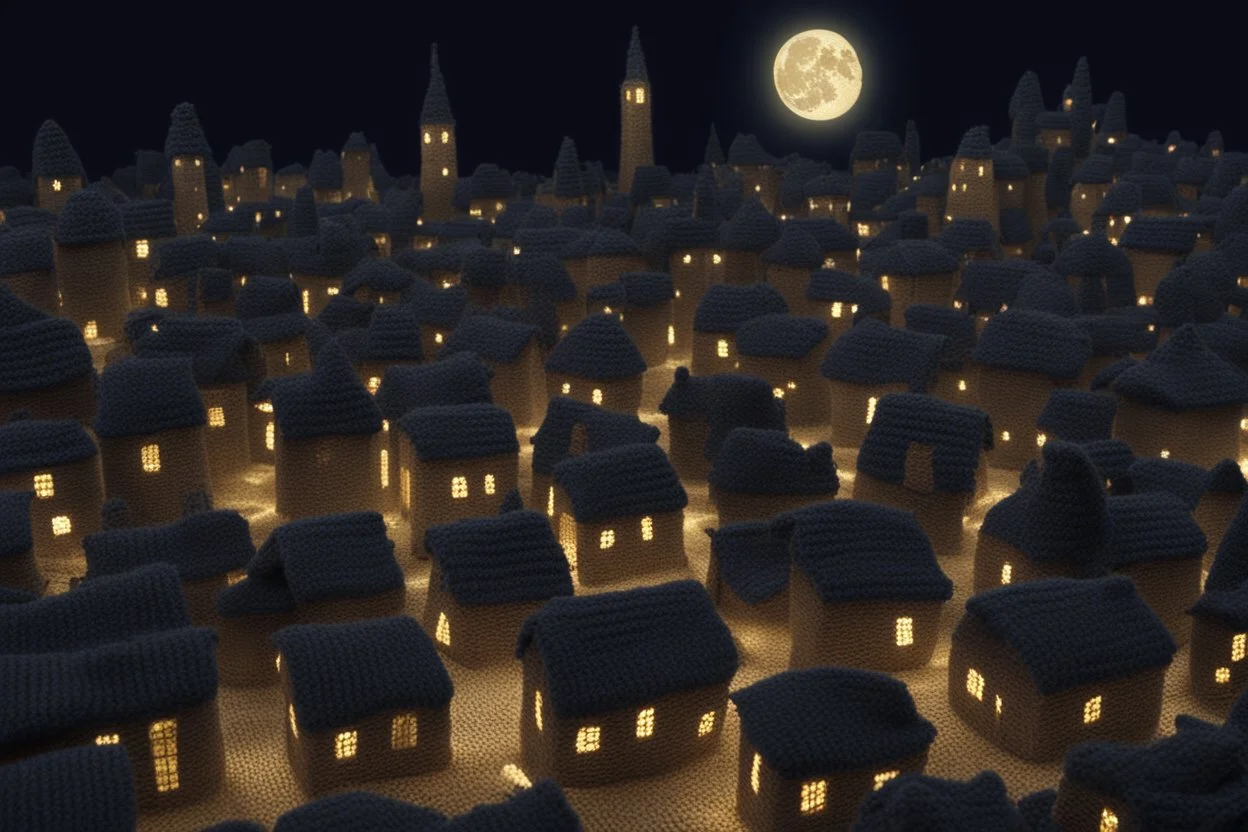 knitted city at night in moonlight