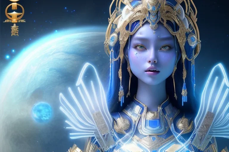  beautiful cosmic asiatic woman with blu color skin, long hair, nice smiling, magic glamour make up, delicate colors, beautiful glamour galactique dress, ultra sharp focus, 8k, unreal engine 5, extremely sharp detail, light effect, soft light atmosphere of a spaceship, smooth, full of details, face in front, complete vision of face and hair and body