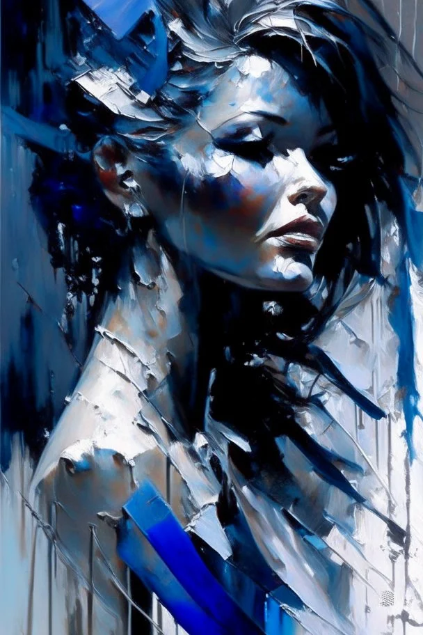 abstract oil painting: nake woman , gray-black-white-blue colors New York. Willem Haenraets artistic style, Derek Gores, Highly Detailed, Afremov, colorful in Kal Gajoum style