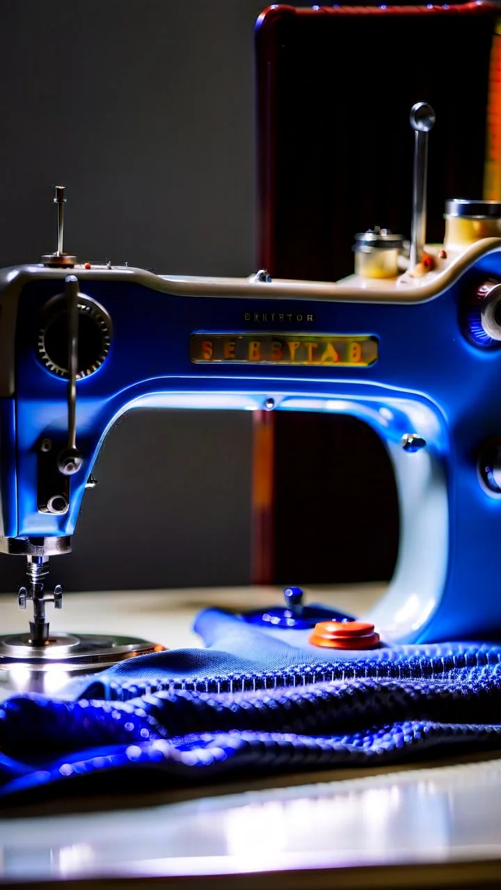 sewing aesthetics, blue, white, sewing machine