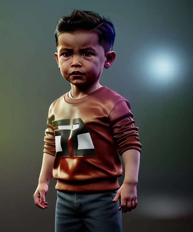 ronaldo toddler, full body, delorean, dramatic lighting, hyper realistic