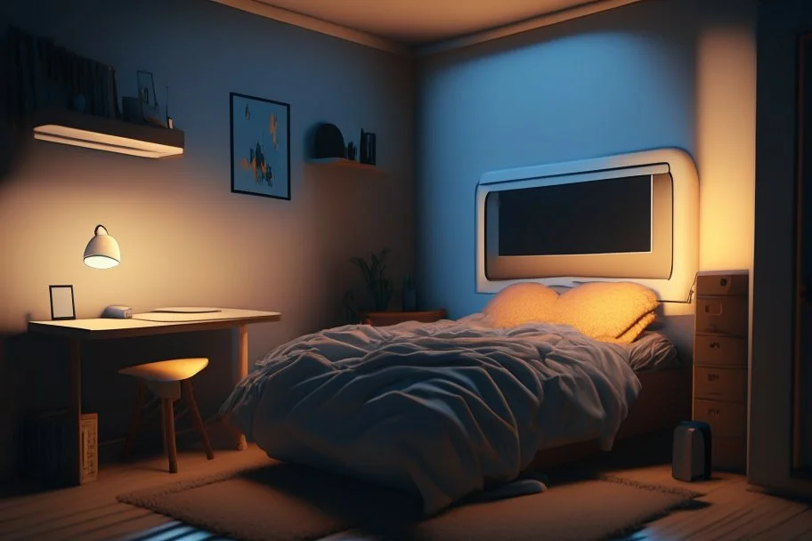 A youthful room with a PC and a bed 190 cm, 90 cm wide, and RGP side lighting model 2024