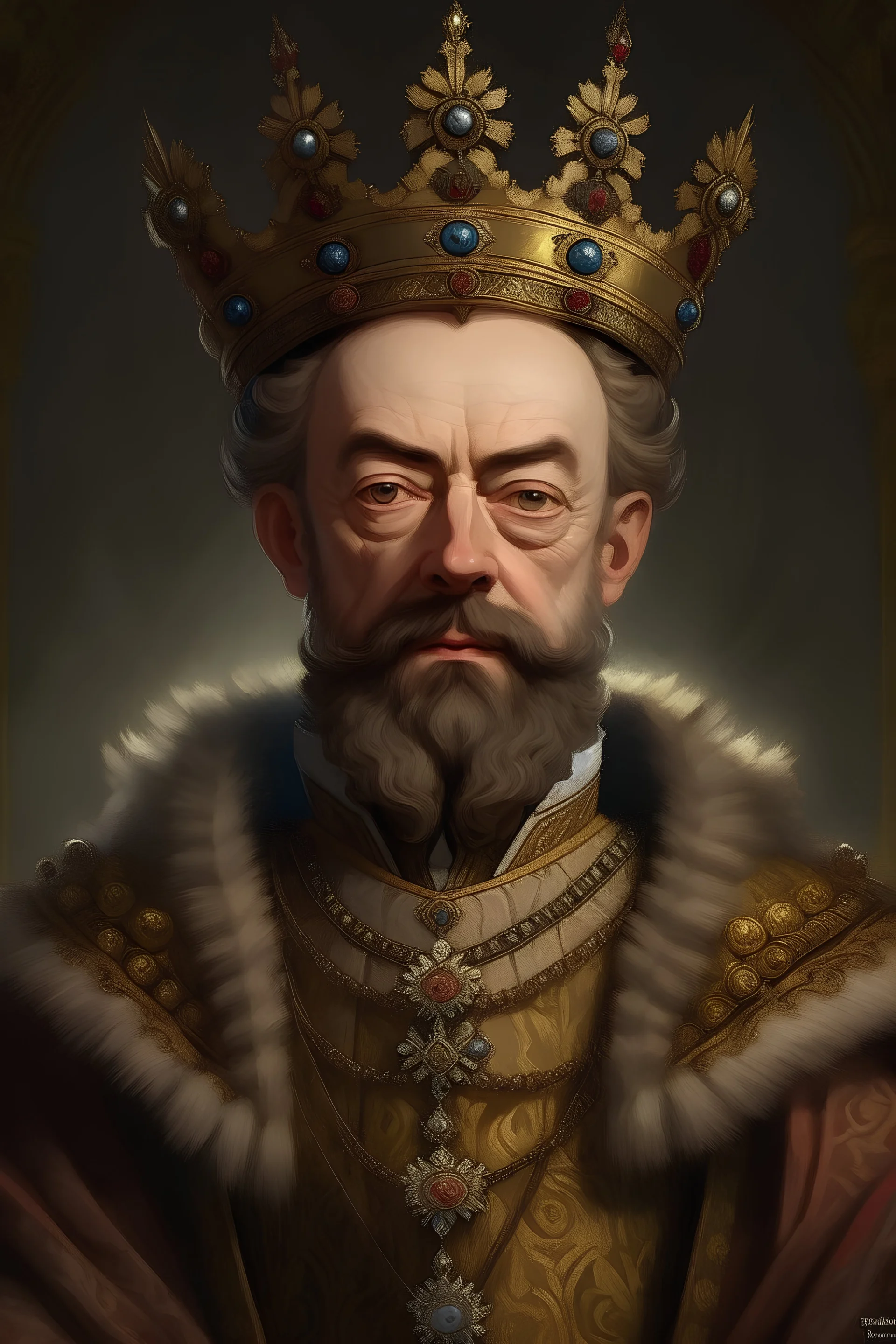 Generate a portrait of a 16th century King at his coronation