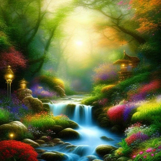 bright fairy, beautiful portrait, flowery landscape