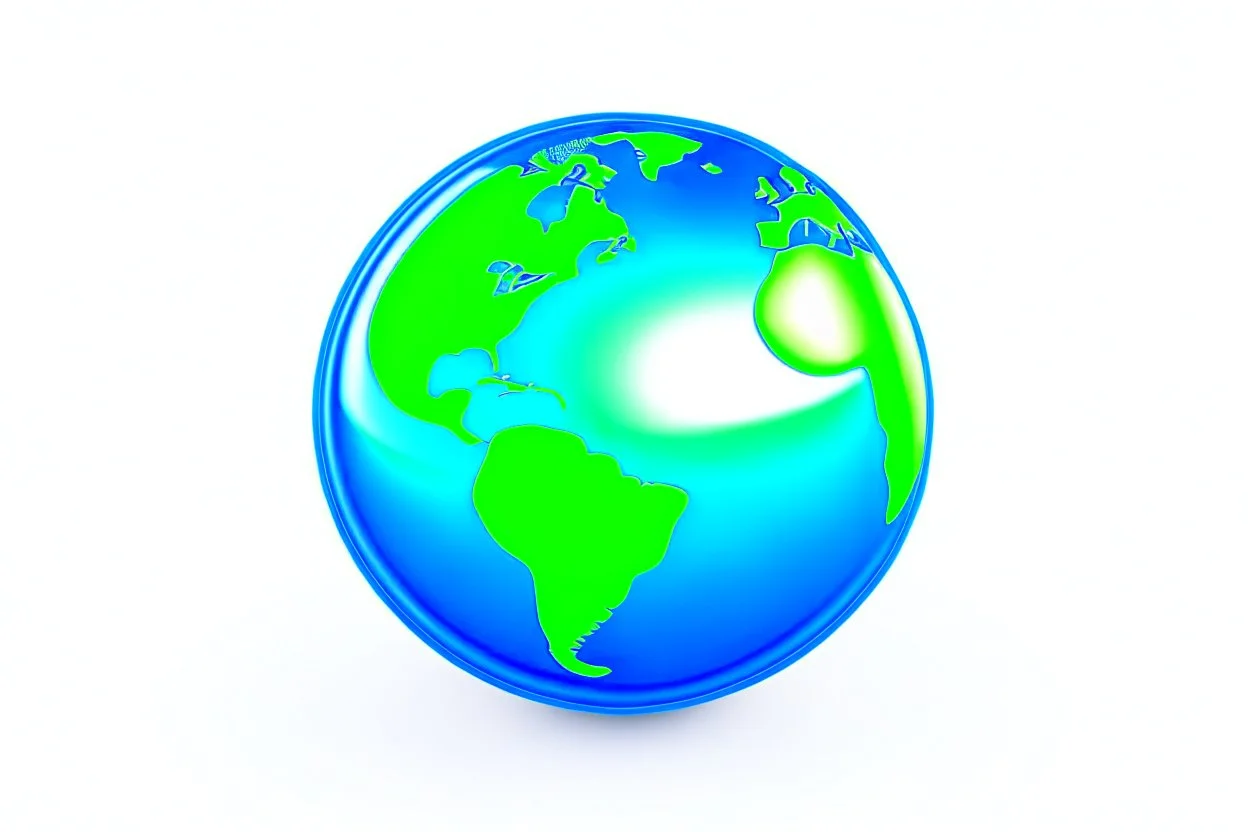 play button in the middle of the globe, blue and green