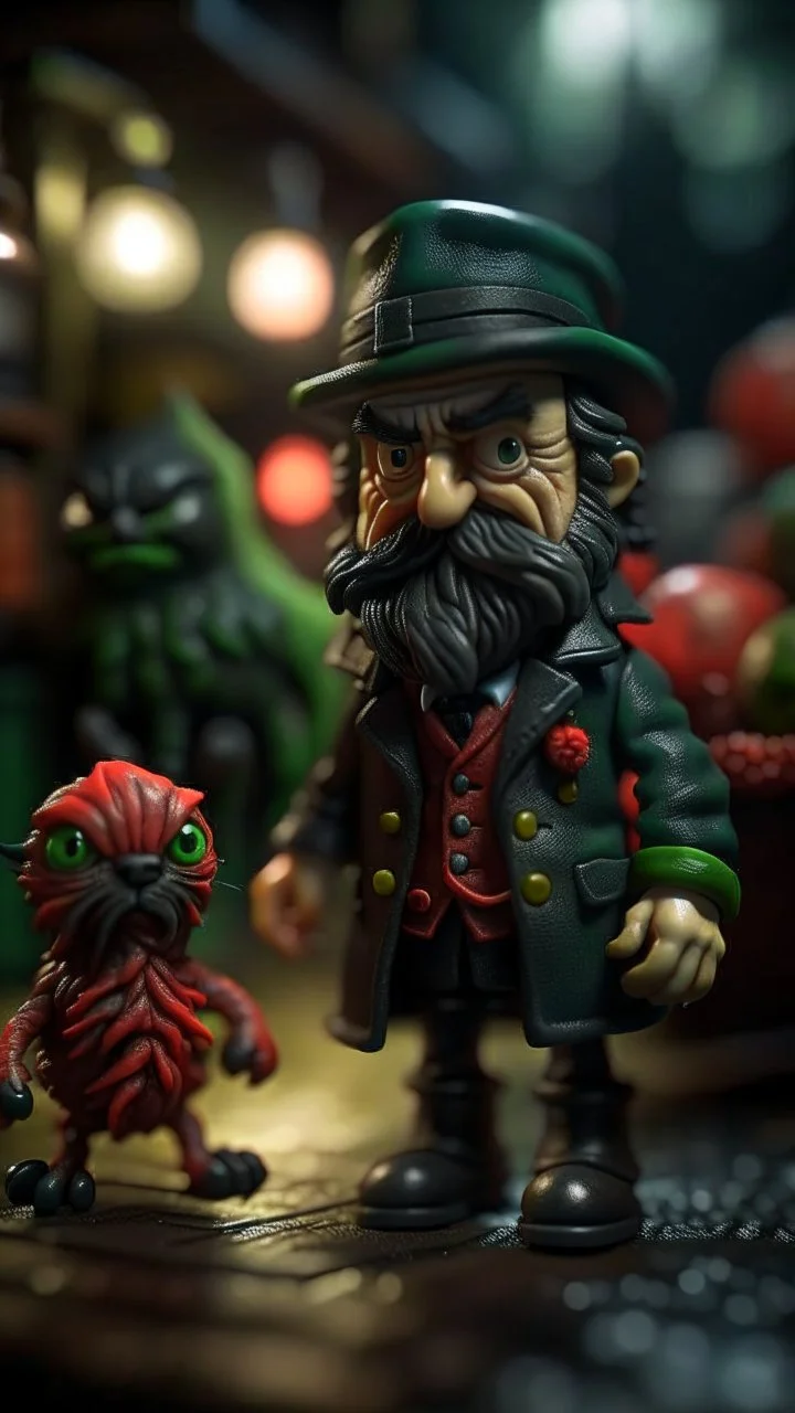 haloween portrait of Cthulhu postman pat and his nightmare cat, shot on Hasselblad h6d-400c, zeiss prime lens, bokeh like f/0.8, tilt-shift lens 8k, high detail, smooth render, down-light, unreal engine, prize winning