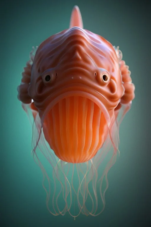 Catfish-jellyfish hybrid,magnificent, majestic, Realistic photography, incredibly detailed, ultra high resolution, 8k, complex 3d render, cinema 4d.