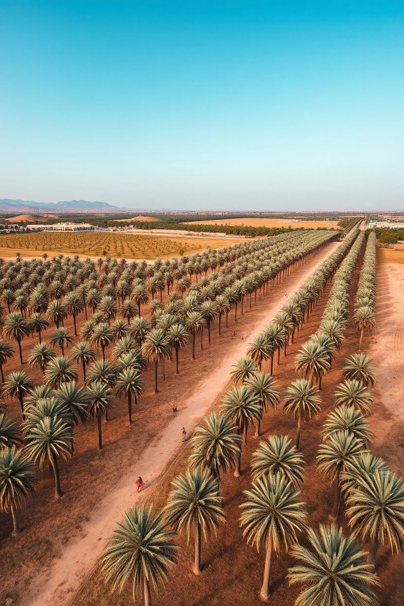 A field of date palms trees aerial view