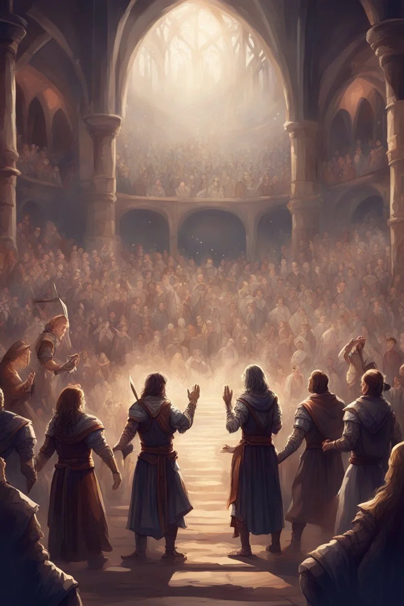 illustration fantasy medieval people applauding in arena