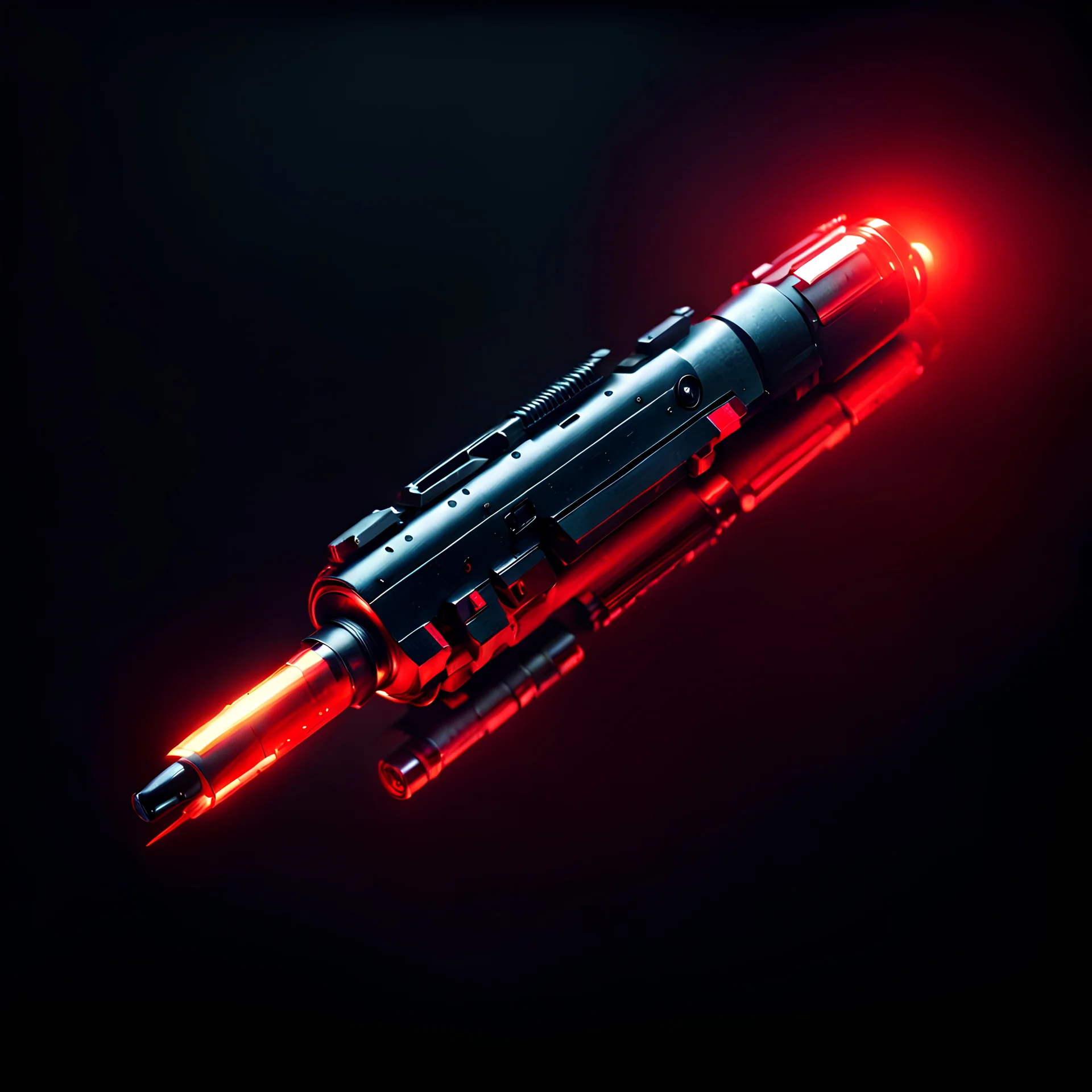 bullet, black background, red lighting, cyberpunk style, ammunition