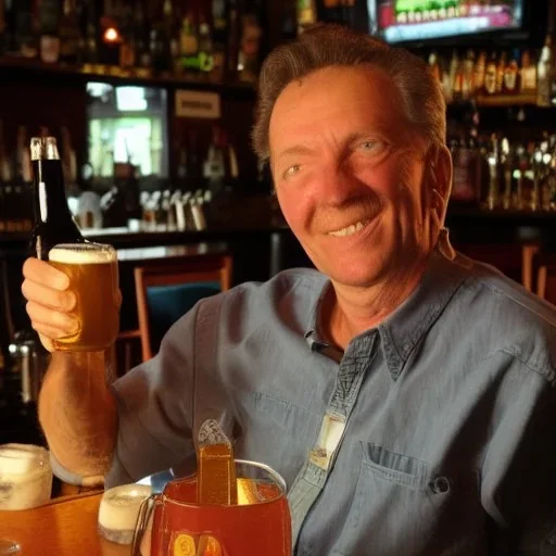 William Luby drinking a bucket full of beer at a pub in the year 4000