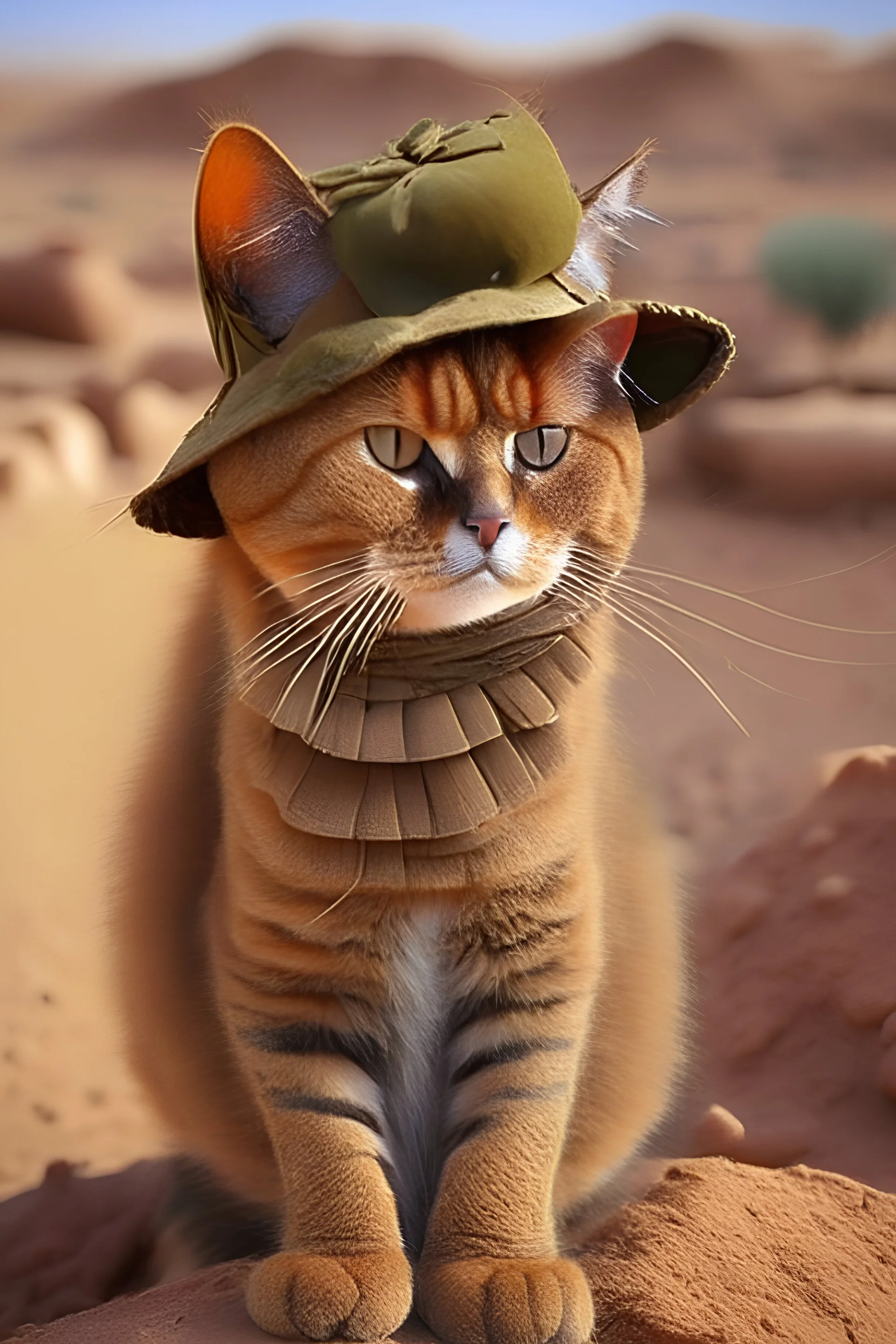 brown cat wearing a Hat in the Iraq