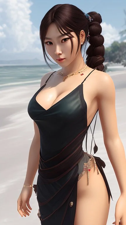 4K Photorealism : 30 year old Asian woman with a full body with a proportional body, symmetrical face, precise clean brown eyes, long flowing hair, precise chest accentuation, showing typical Japanese clothing