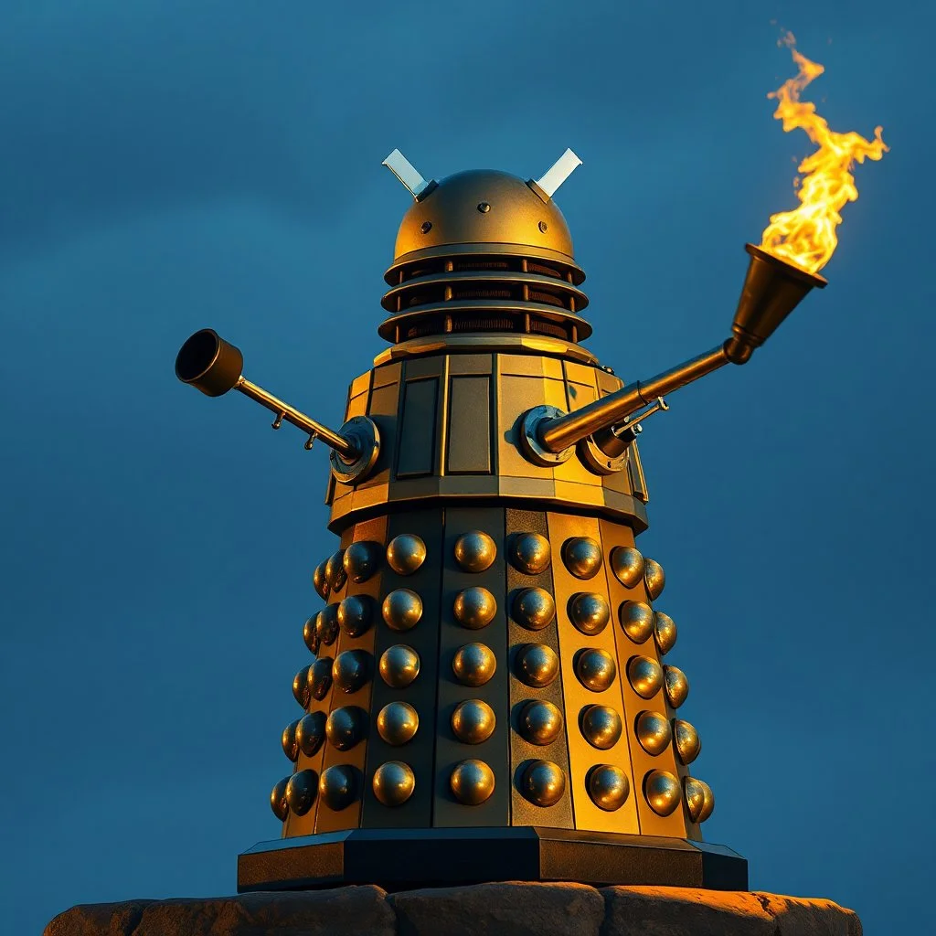 statue of a Dalek on Statin Island, with a torch