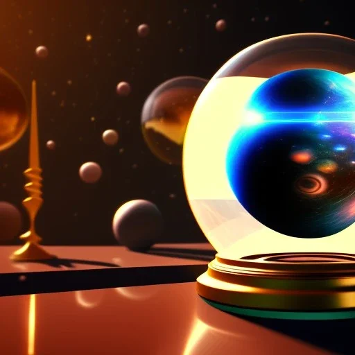 The universe in inside a glass ball over table, angry, emperious, 8k resolution concept art portrait