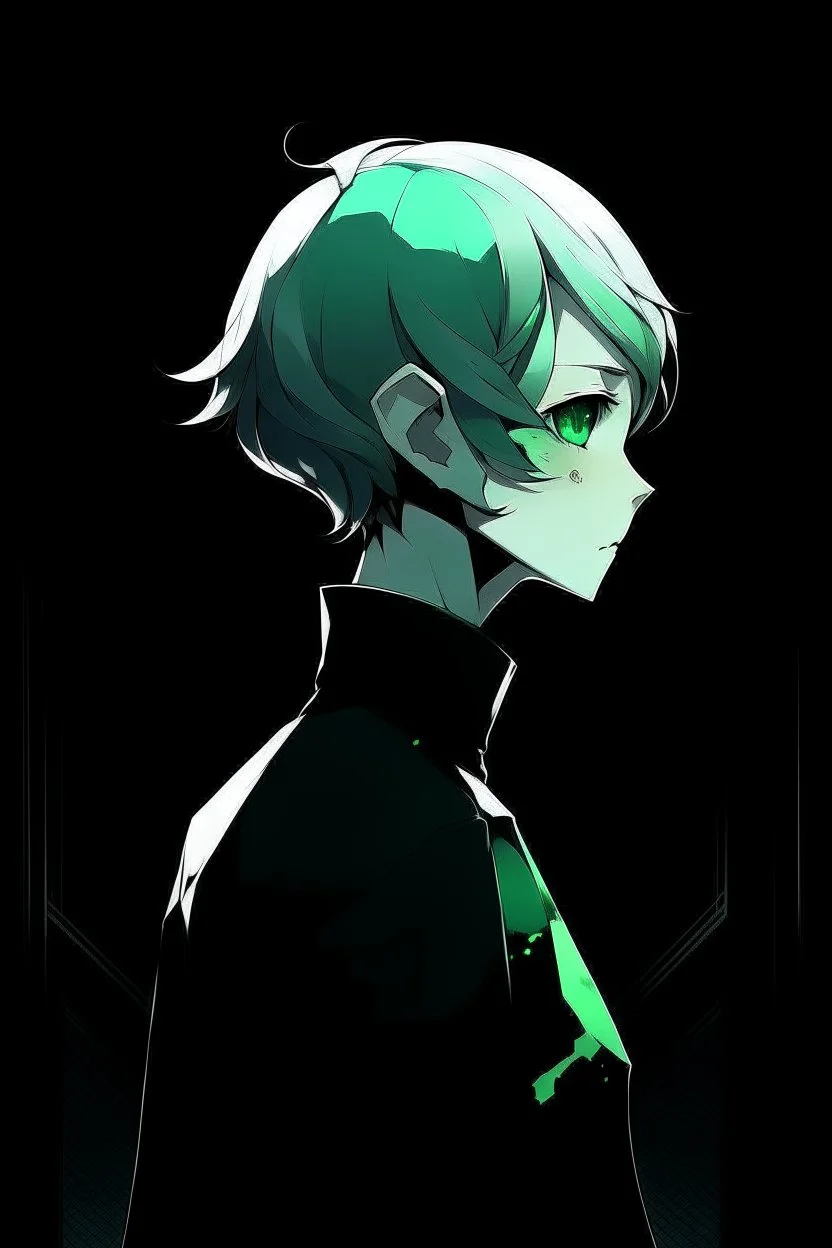 Phosphophyllite Houseki no Kuni on a black background stands with his back but turns to face the screen