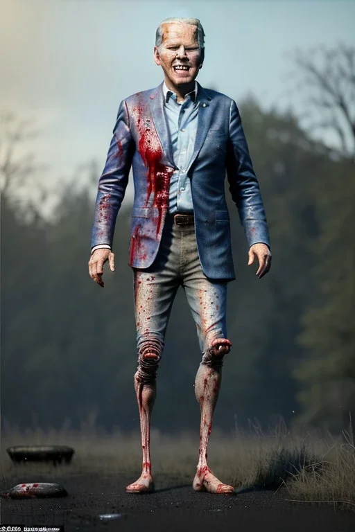 realistic image, joe biden zombie, arm cut and bleeding, amputated leg, night, walking with a limp, waist up view, dark ambient, highly detailed, sky background, concept art, unreal engine 5, god rays, ray tracing, RTX, lumen lighting, ultra detail, volumetric lighting, 3d, finely drawn, high definition, high resolution.