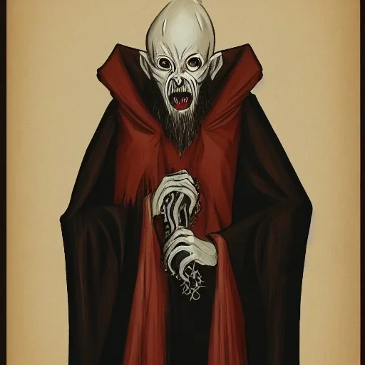 Nosferatu vampire with a beard made of tentacles as a Russian Orthodox with bat fangs