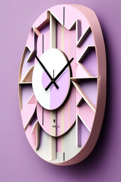 Scandi wall clock with pastel colors Minimalist wooden clock Pale purple and pale pink decor Geometric unique clock Personalized clock