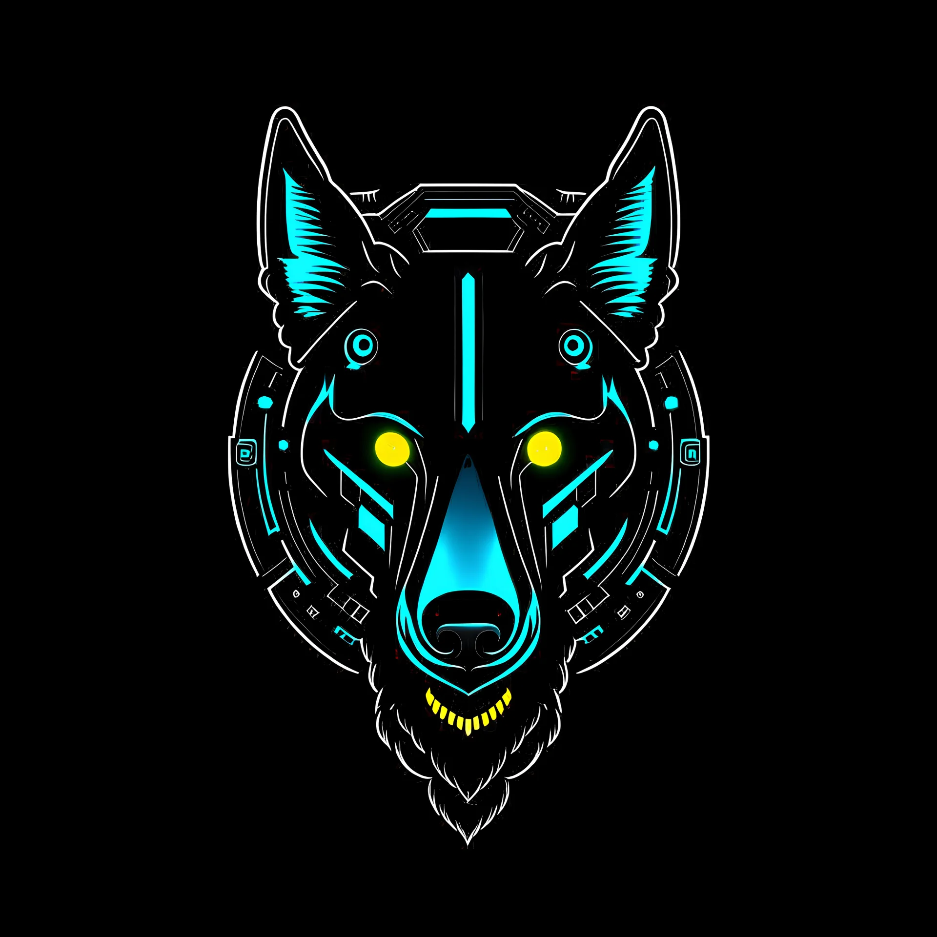 A cyborg wolf logo design, black background