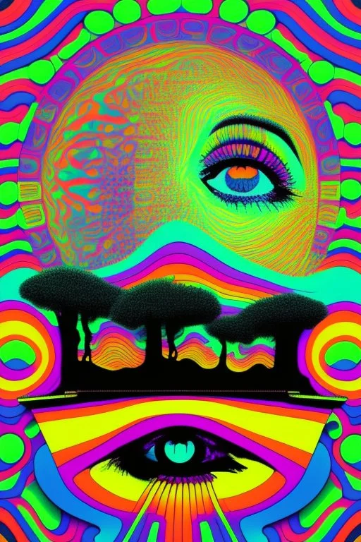 copertina album musicale anni 60 di band stile trip acidi fluo