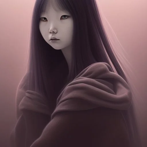 Sadako Yamamura (Ringu, 1998) ; screenshot, Dark Foggy Georgeous Horror Dark Fantasy Art by James Bousema, digital illustration, evil,wild, cold stare ,photo-realistic, 32K,dynamic colors,high details,high definition,crystal clear image,aspect ratio 33:1,DIGITAL ILLUSTRATION by James Bousema Modifiers: Nikon D850 elegant Award winning photography fantasy photorealistic very attractive