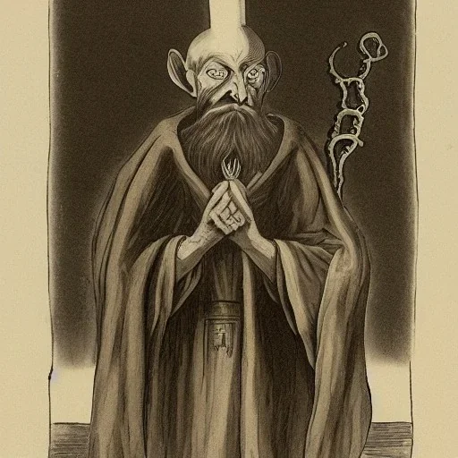 Nosferatu with a tentacle beard and fangs as a Russian Orthodox