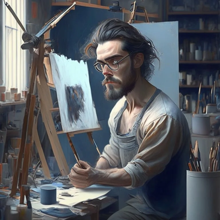 man in a art studio, realistic avatar