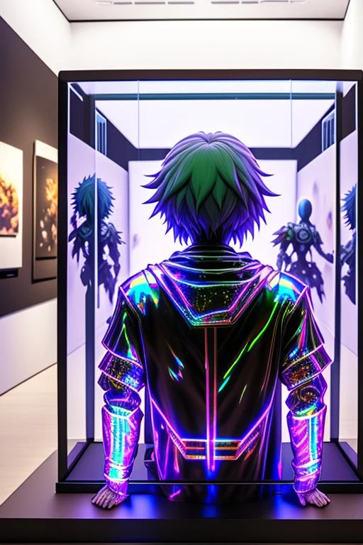 highly detailed and ultra realistic hologram of an anime character, futuristic display in a gallery, highly detailed