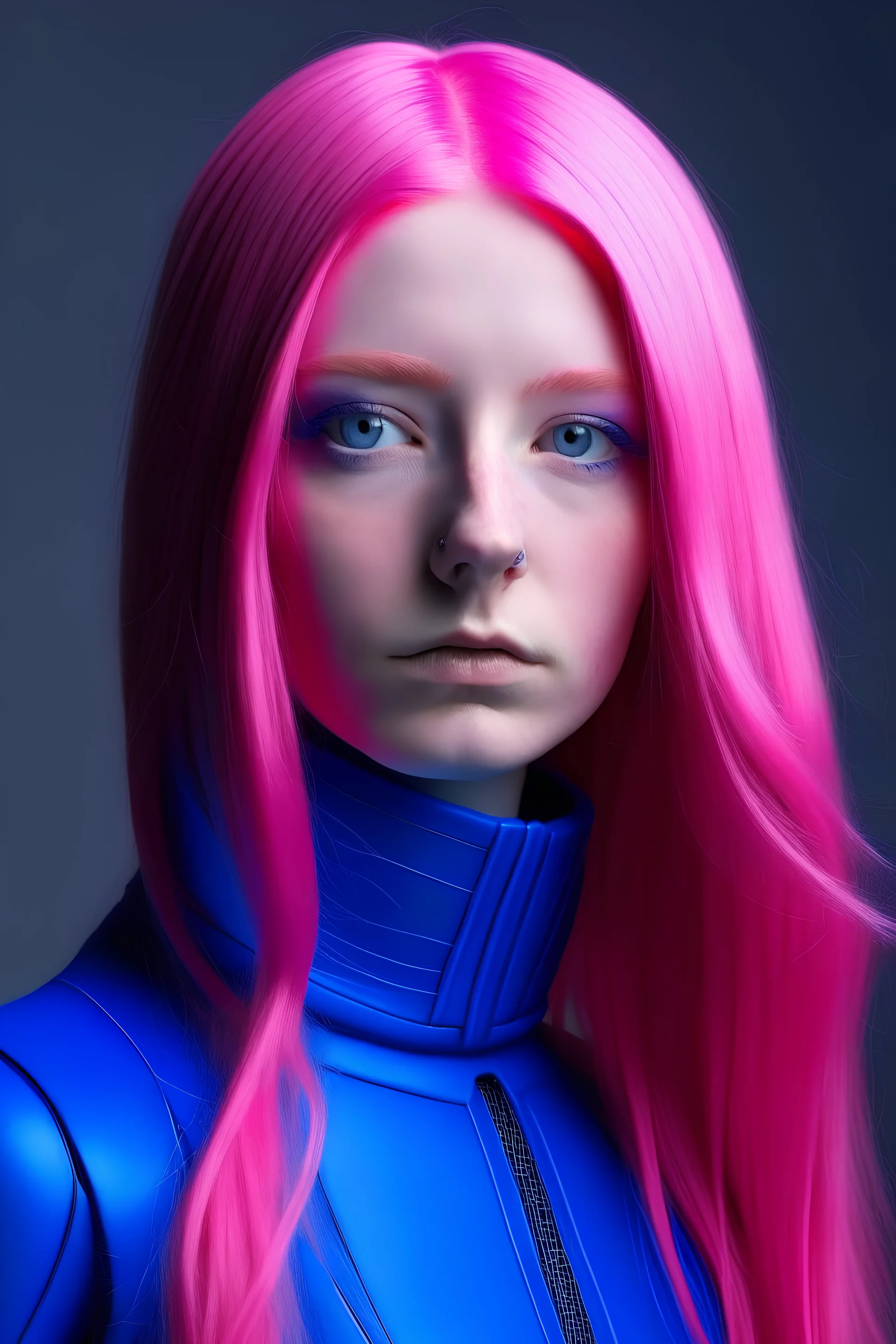 Indigo girl with rubber effect in all face with pink long rubber effect hair