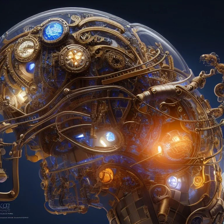 a beautiful highly detailed futuristic nighttime (3D render of a sci-fi baroque concept design of anatomically correct brain device with terrarium, steampunk, intricate details, scientific, hyper detailed, photorealistic:1.4) by mark keathley and makoto shinkai, cyberpunk, 70mm photo, featured on artstation, 4k, octane render, (centered composition:1.2), 4k, 8k, octane render, aesthetic, artstationhq