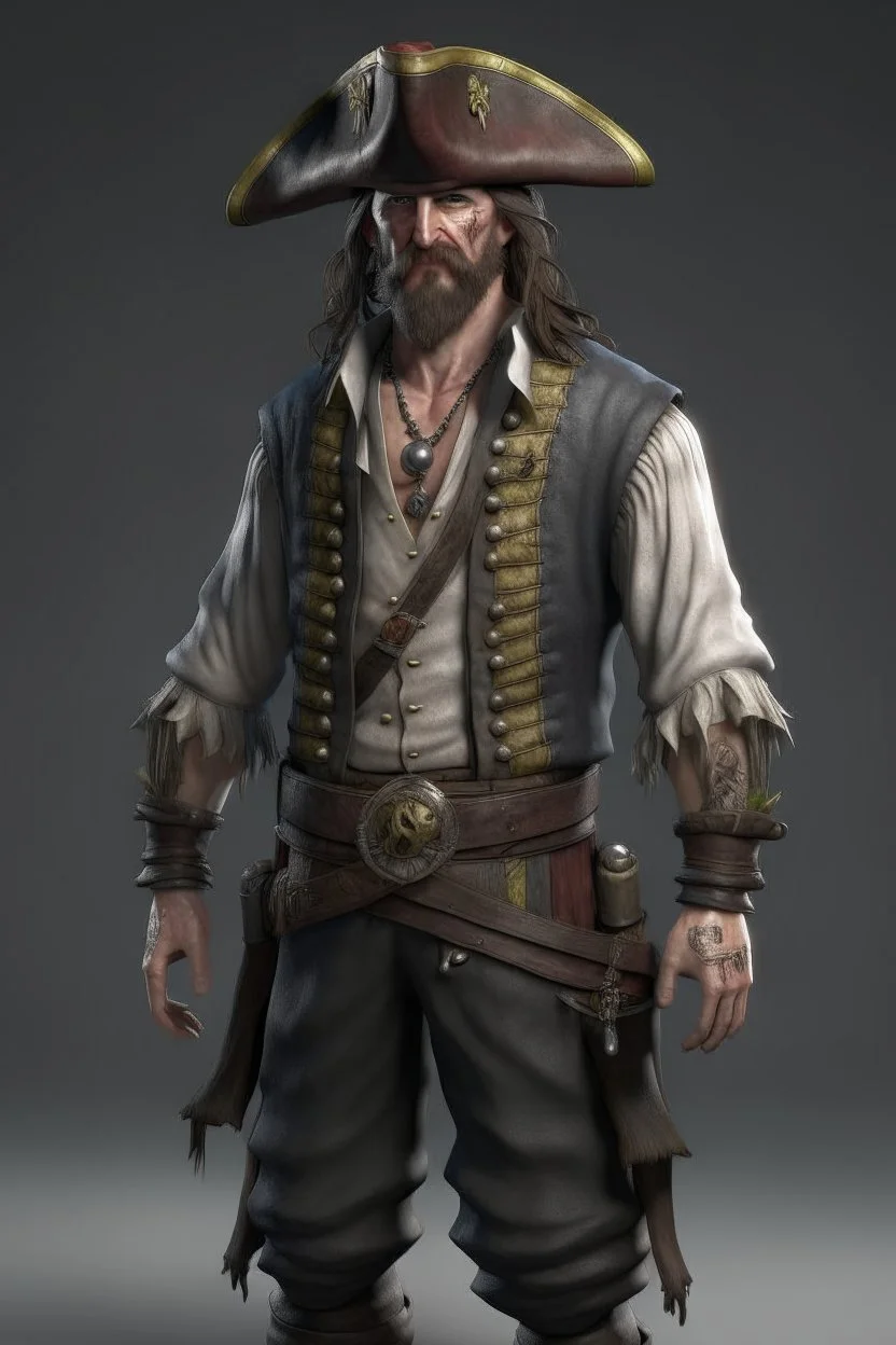 pirate, realistic style, full figure frontal view, no beard and hair