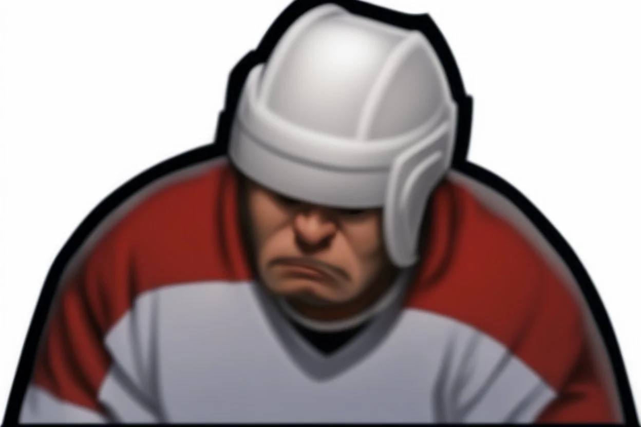 Calvin and Hobbs cartoon of an angry pouting with head down wearing a hockey helmet, vector line art cartoon