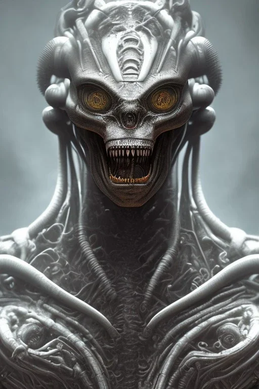 evil berserker, alien, tron, bitcoin eyes, 8k, finely detailed, photo realistic, hr giger