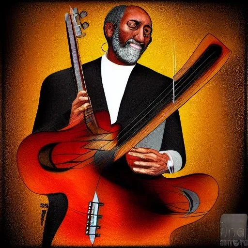 8k resolution digital illustration painting Ron Carter bass player