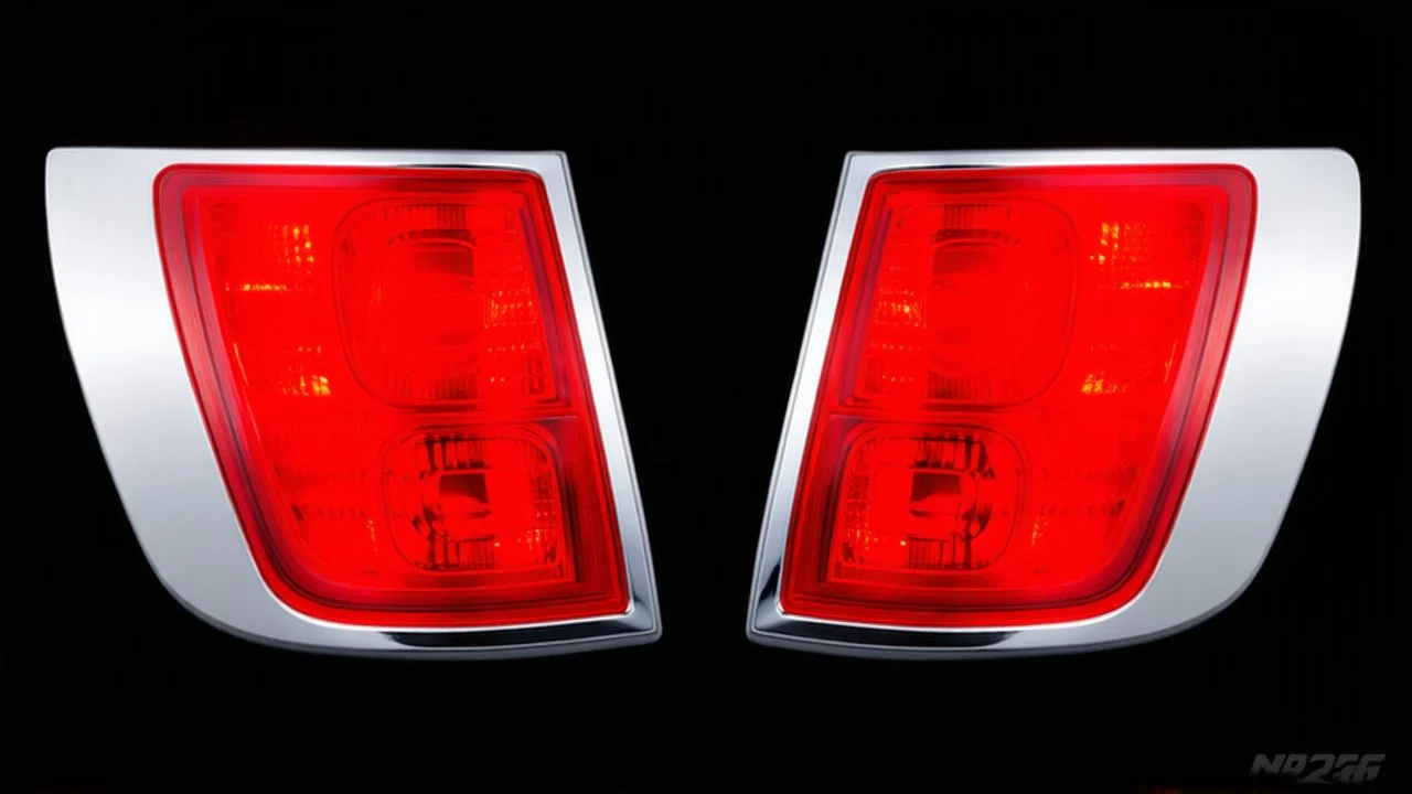 2 vehicle taillight(with chrome trim) on black background, add details and inner glow