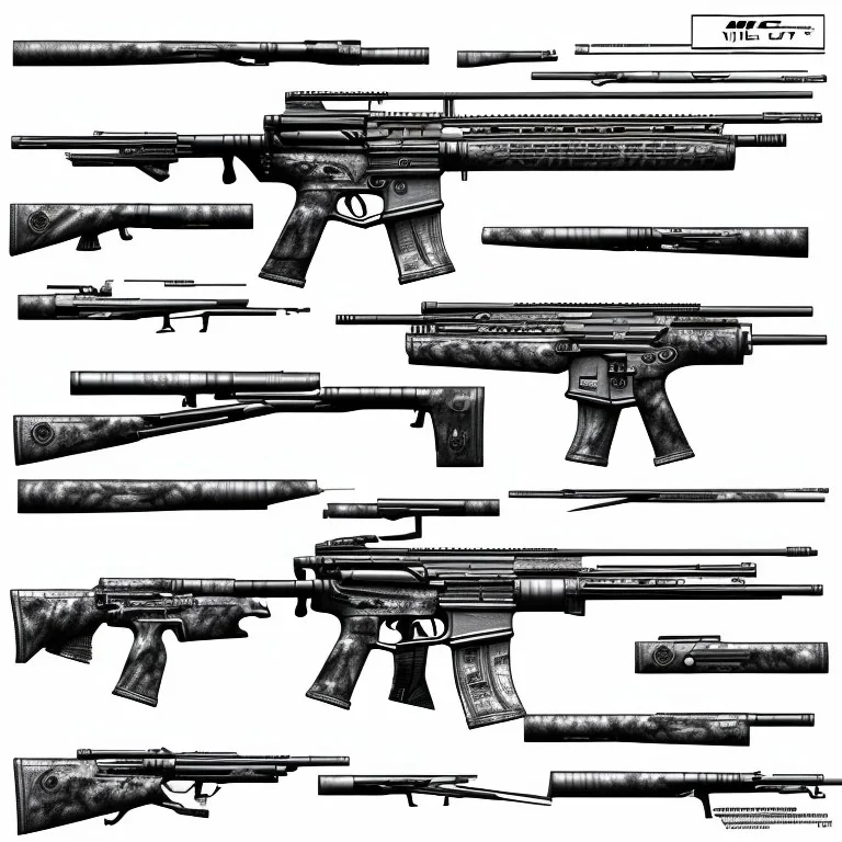 Full Blueprint sketch of modern rifle with full stock