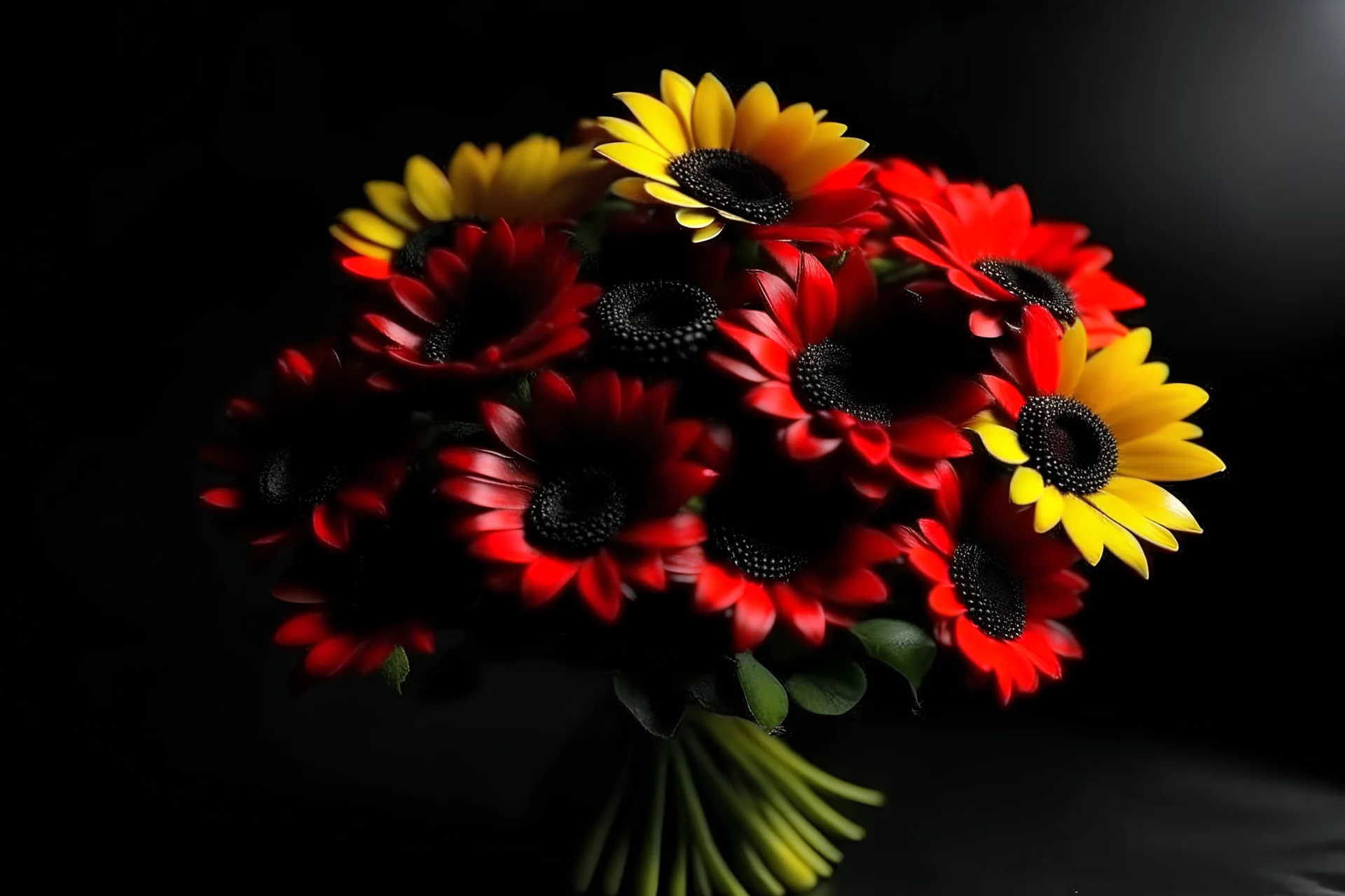 Create small bouquet red sunflower colour and black background