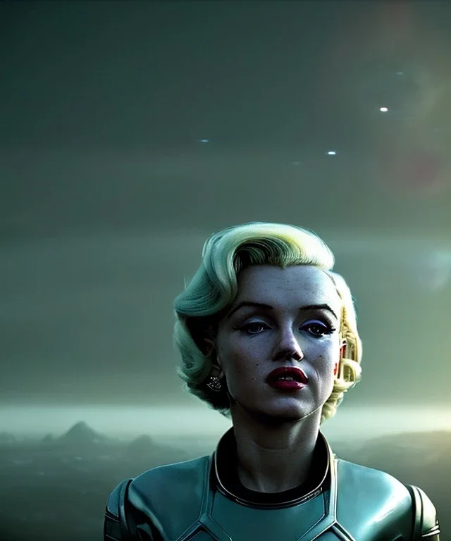 Ultra Realistic retro sci-fi scene, portrait, 2 blonde woman clones, sweet young Marilyn Monroe face, perfect iris, tight latex coat, helmet, Strange planet background. Spaceship, fog, rain, soft color, highly detailed, unreal engine 5, ray tracing, RTX, lumen lighting, ultra detail, volumetric lighting, 3d, finely drawn, high definition, high resolution.