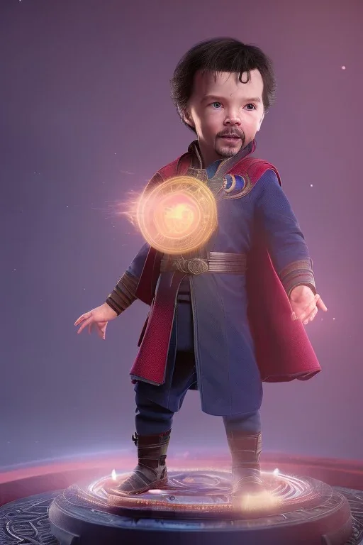 Doctor strange toddler, serious, portal, full body, jump, bokeh, hyper realistic