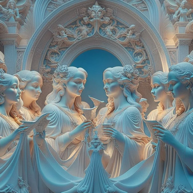 Heavenly choir of angels, 8k, RTX, realistic, 3D, intricate details, perfect faces