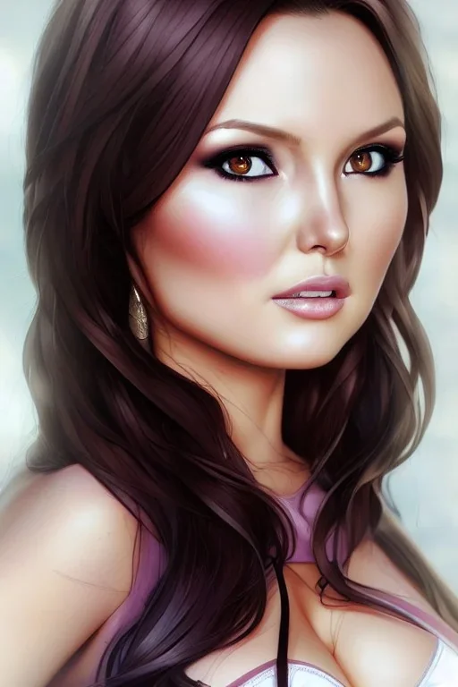 Camilla Luddington face,hitomi tanaka body, Hitomi Tanaka burst, 8k, 4d photo realistic Highly detailed portrait of stunningly beautiful woman,by Loish, by Bryan Lee O'Malley, by Cliff Chiang, by Greg Rutkowski, inspired by image comics, potrait illustration, cute fine face, pretty face, realistic shaded perfect face, hitomi tanaka eyes, perfecet eyes,