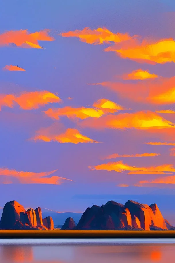 big rock mountains with and orange dawn sky