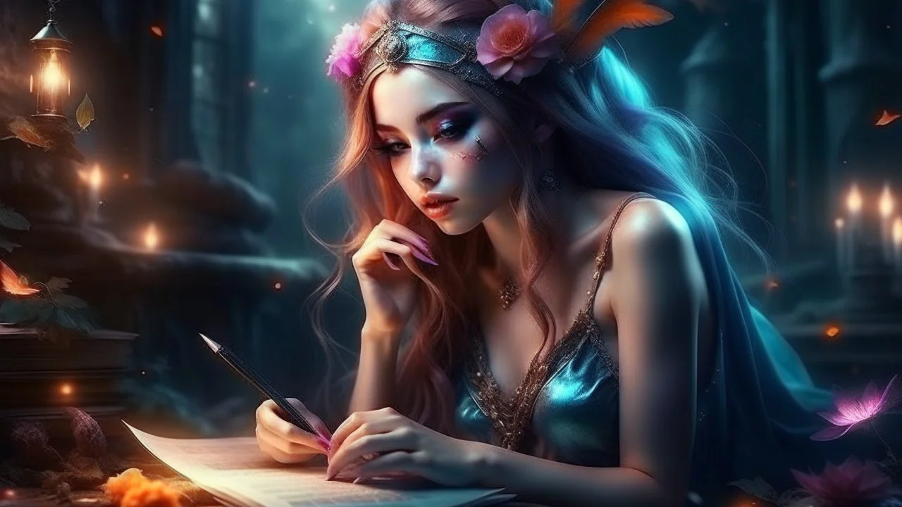 Fantasy style, girl, Write text ERAZE