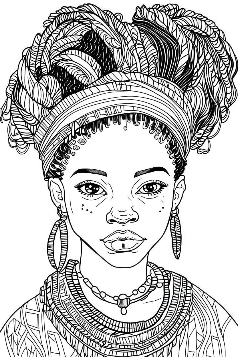 african girl face with beautiful hairstyle coloring page