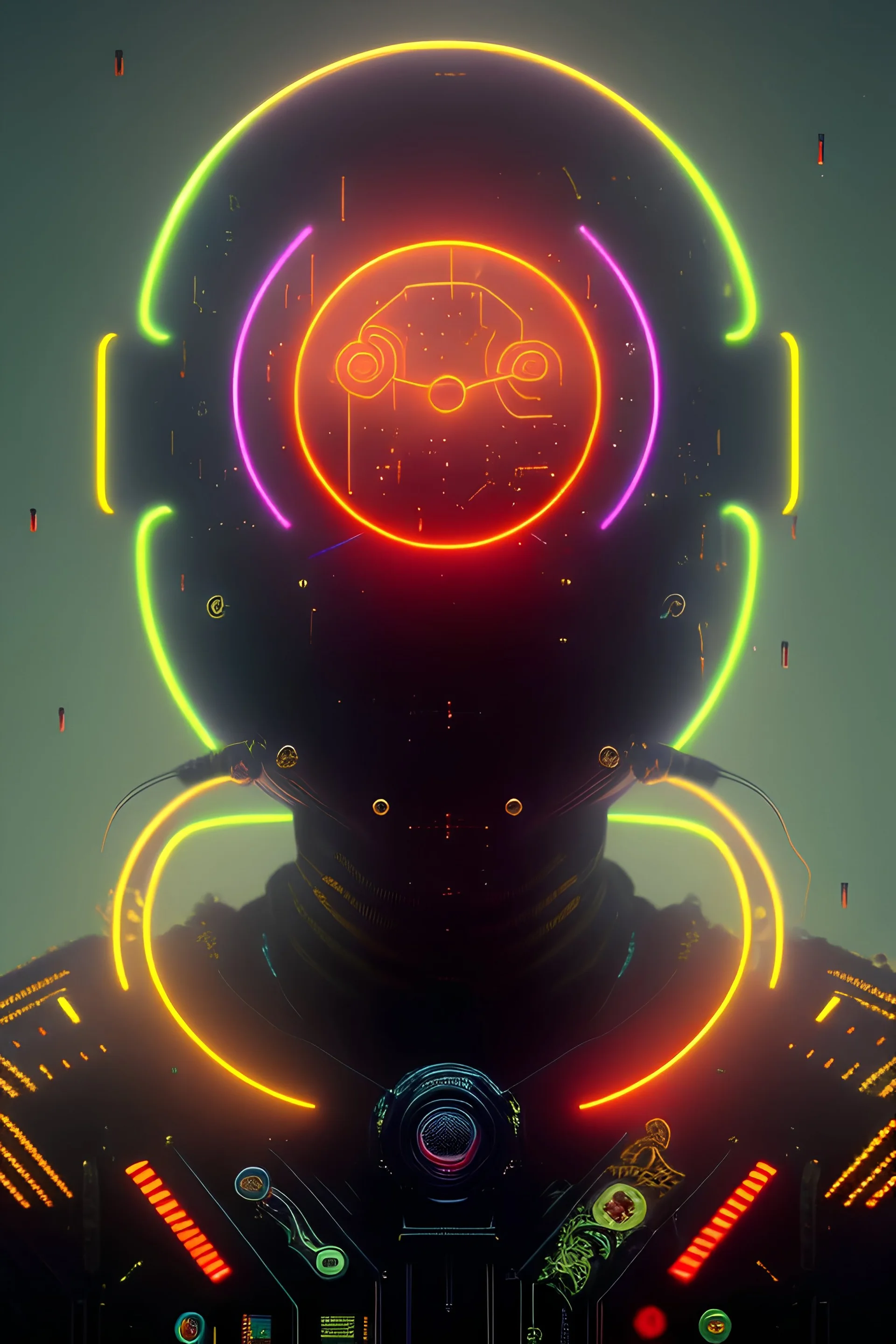 Andrew Tate, cyber, sci-fi, rounded face, blood, black, gold, brown, samurai helmet, decorative color feathers, retro, simetric, circuits, neon style, a lot of led lights, fog, rain, leather, vibrant color, highly detailed, art stations, concept art, smooth, unreal engine 5, god rays, ray tracing, RTX, lumen lighting, ultra detail, volumetric lighting, 3d, finely drawn, high definition, high resolution,